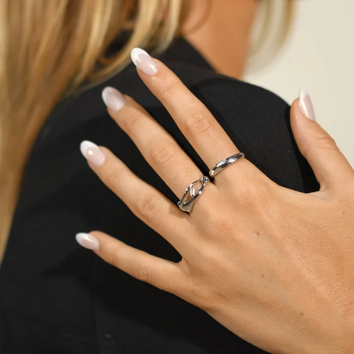Camile Stone Rings Molten Open Stacker Ring Camile Stone Rings Molten Open Stacker Ring
