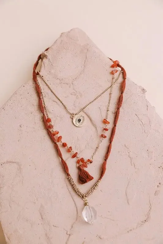 Carnelian Crystal Drop Multi Layered Necklace Poet Street Boutique Necklaces