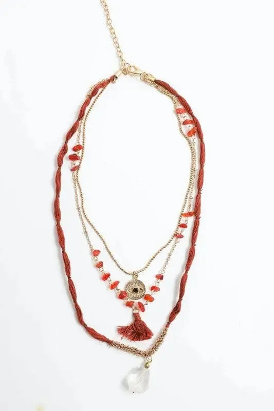 Carnelian Crystal Drop Multi Layered Necklace Poet Street Boutique Necklaces