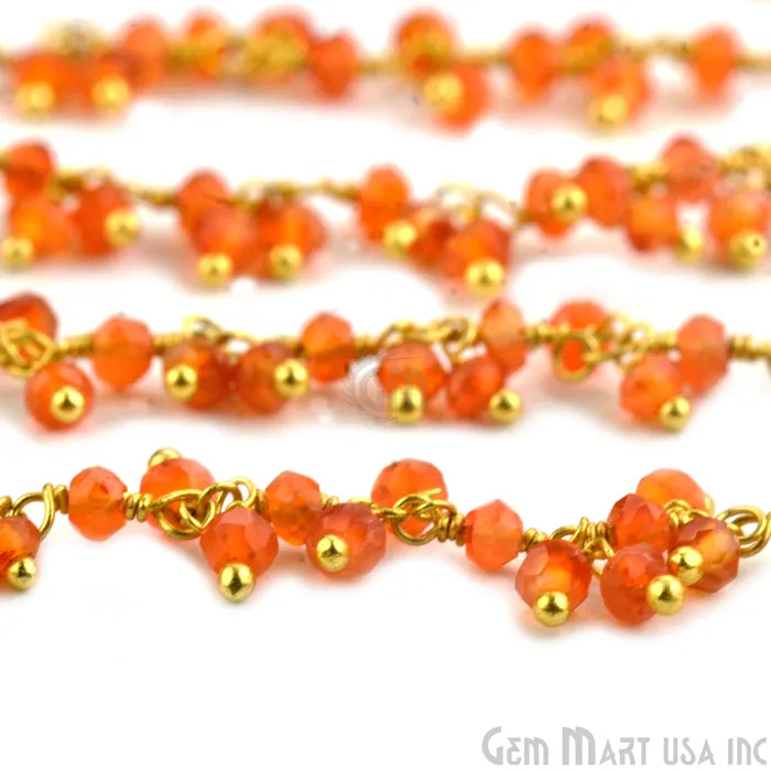 Carnelian Round Faceted Gold Wire Wrapped Cluster Dangle Rosary Chain GemMartUSA Charm Necklaces