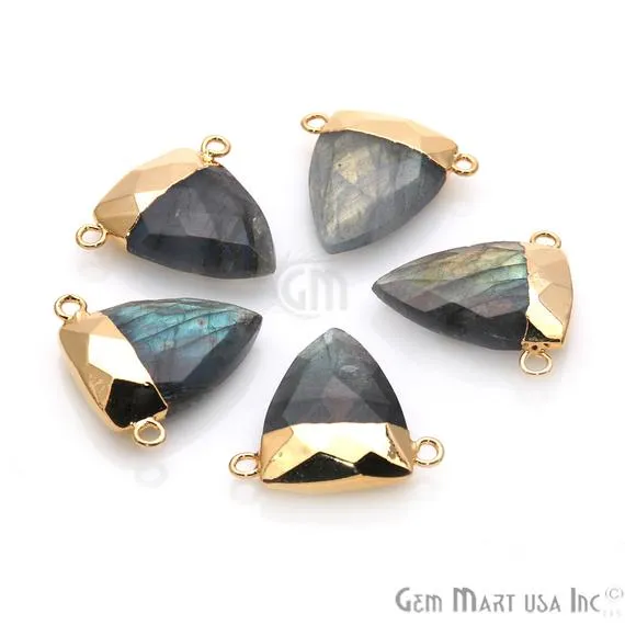 Charm Necklaces GemMartUSA Labradorite 23x22mm Triangle Shape Cat Bail Gold Plated Gemstone Connector Charm