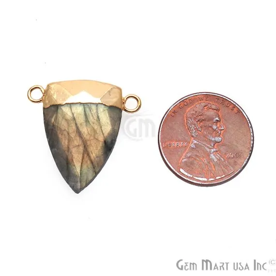 Charm Necklaces GemMartUSA Labradorite 23x22mm Triangle Shape Cat Bail Gold Plated Gemstone Connector Charm