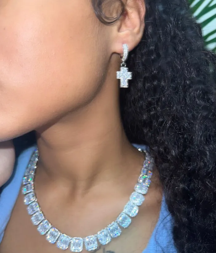 CharmBox Earrings Cross Hoop Earrings Silver Ships Same Day