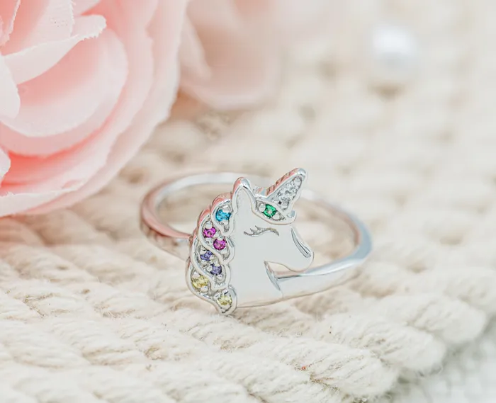 Cherished Moments Jewelry Rings Sterling Silver Toddler Rainbow Unicorn Ring with CZs for Kids