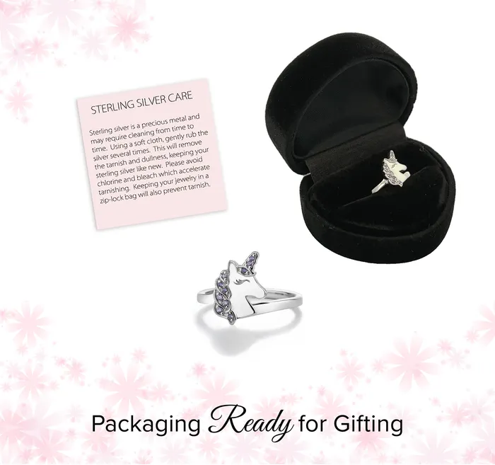 Cherished Moments Jewelry Rings Sterling Silver Toddler Rainbow Unicorn Ring with CZs for Kids