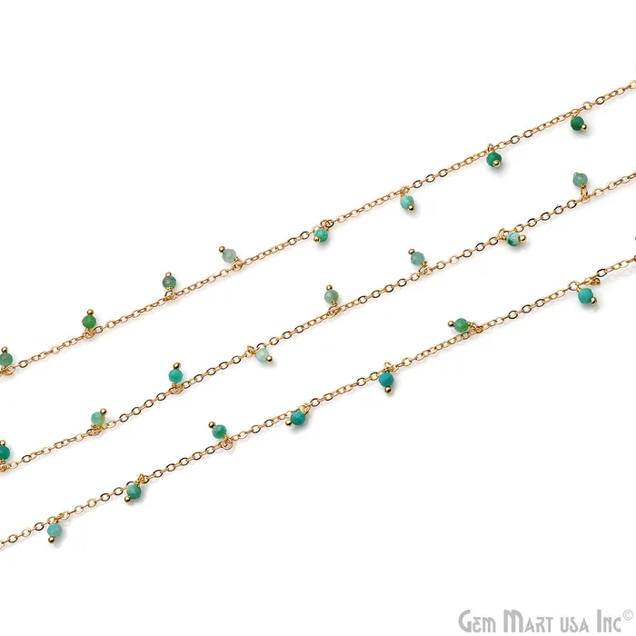 Chrysoprase Faceted Beads 34mm Gold Plated Cluster Dangle Chain GemMartUSA Charm Necklaces