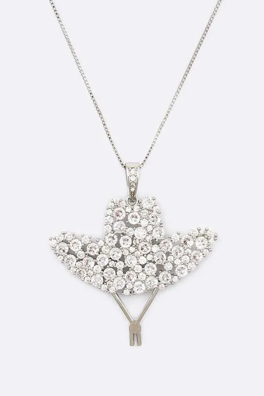 Cubic Zirconia Cowboy Hat Pendant Necklace LA Jewelry Plaza Necklaces