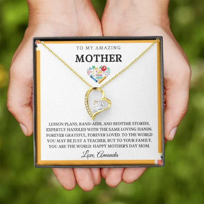 Custom Gift For School Teacher Mom Forever Necklace Customized Jewel Necklaces Custom Gift For School Teacher Mom Forever Necklace Customized Jewel Necklaces