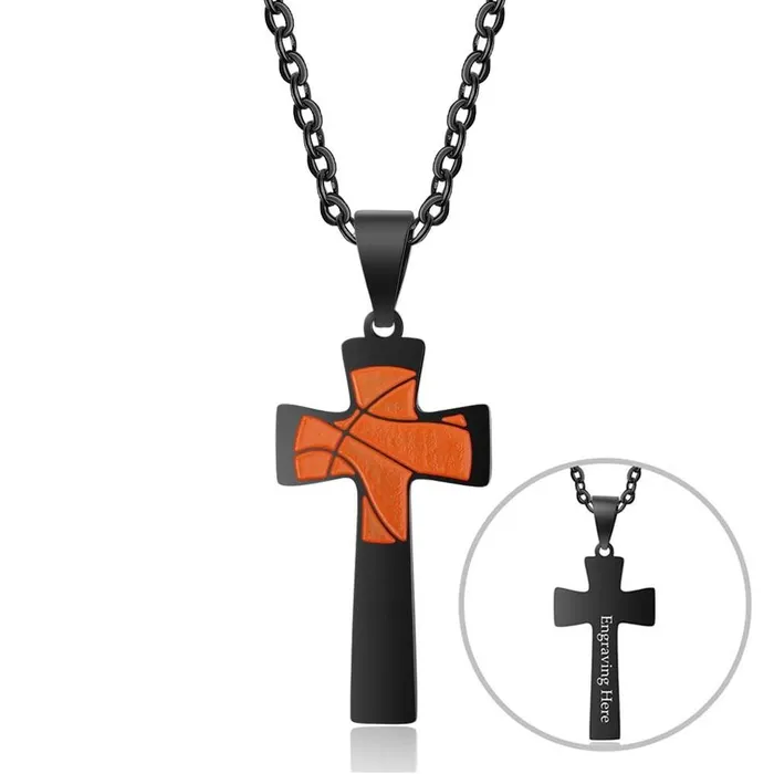 customjewelryan Necklaces Basketball Pattern Cross Shape Personalized Pendant Necklace customjewelryan Necklaces Basketball Pattern Cross Shape Personalized Pendant Necklace