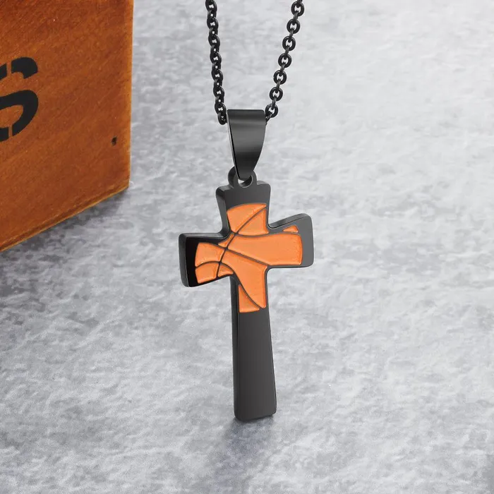 customjewelryan Necklaces Basketball Pattern Cross Shape Personalized Pendant Necklace
