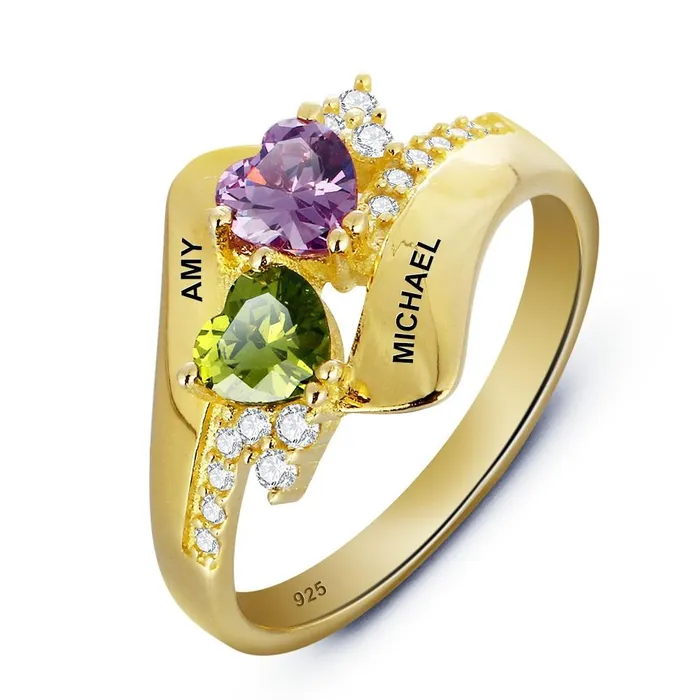 customjewelryan Rings Personalized 925 Sterling Silver Promise Rings for Women Double Heart Shape Birthstones Engraved Names Free Gift Box customjewelryan Rings Personalized 925 Sterling Silver Promise Rings for Women Double Heart Shape Birthstones Engraved Names Free Gift Box