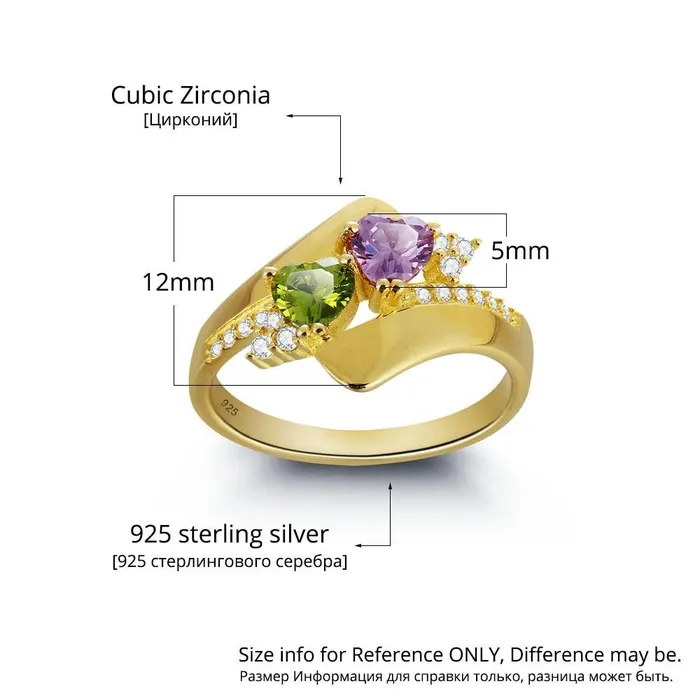 customjewelryan Rings Personalized 925 Sterling Silver Promise Rings for Women Double Heart Shape Birthstones Engraved Names Free Gift Box