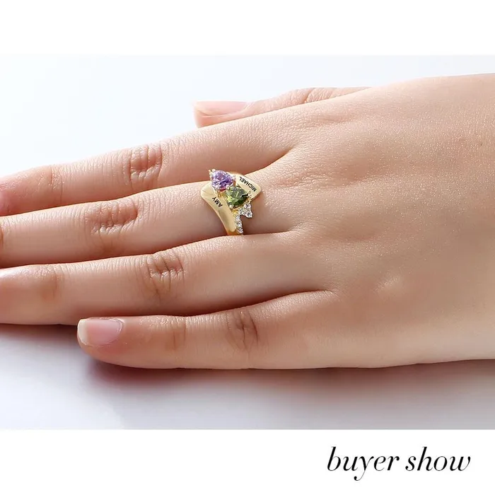 customjewelryan Rings Personalized 925 Sterling Silver Promise Rings for Women Double Heart Shape Birthstones Engraved Names Free Gift Box