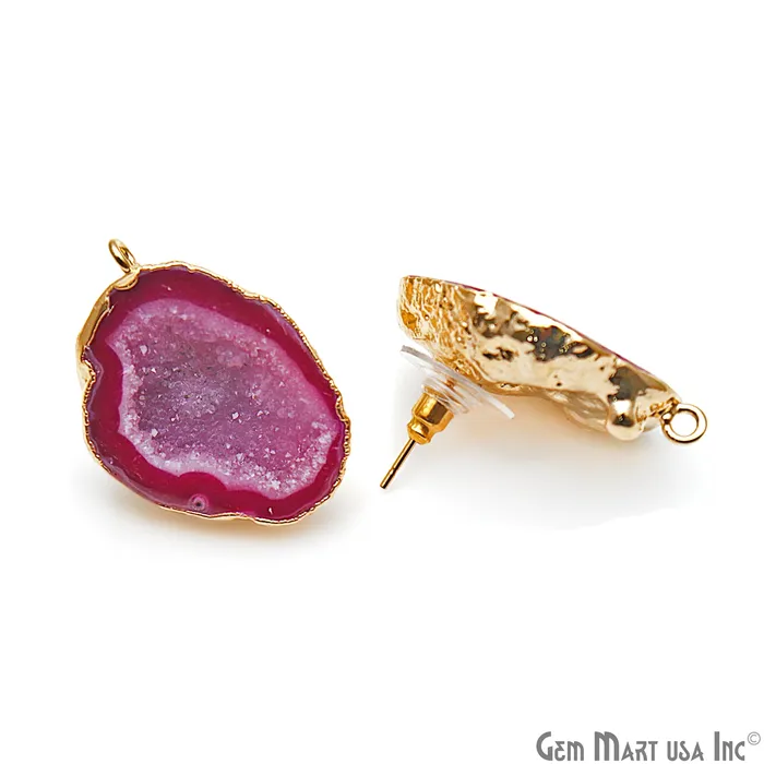 DIY Agate Slice Geode Druzy 20x30mm Gold Electroplated Loop Connector Studs Earrings GemMartUSA Earrings
