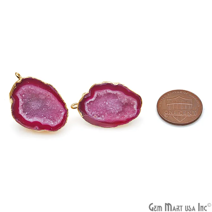DIY Agate Slice Geode Druzy 20x30mm Gold Electroplated Loop Connector Studs Earrings GemMartUSA Earrings