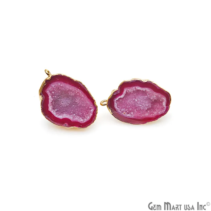 DIY Agate Slice Geode Druzy 20x30mm Gold Electroplated Loop Connector Studs Earrings GemMartUSA Earrings