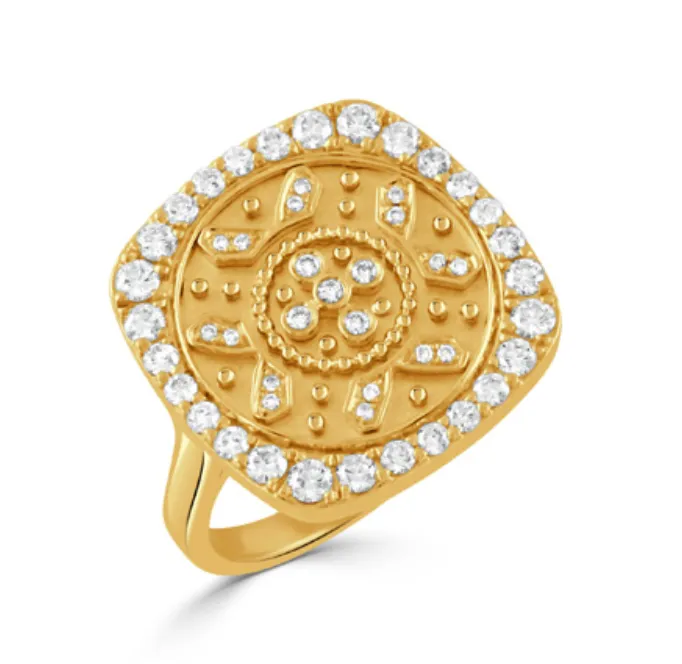 Doves Rings 18k Yellow Gold Diamond Byzantine Ring I9001