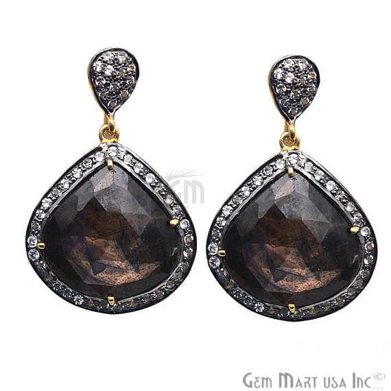 Earrings GemMartUSA Brown Sapphire With Cubic Zirconia Pave Diamond 39x25mmGold Vermeil Dangle Drop Stud Earring Earrings GemMartUSA Brown Sapphire With Cubic Zirconia Pave Diamond 39x25mmGold Vermeil Dangle Drop Stud Earring