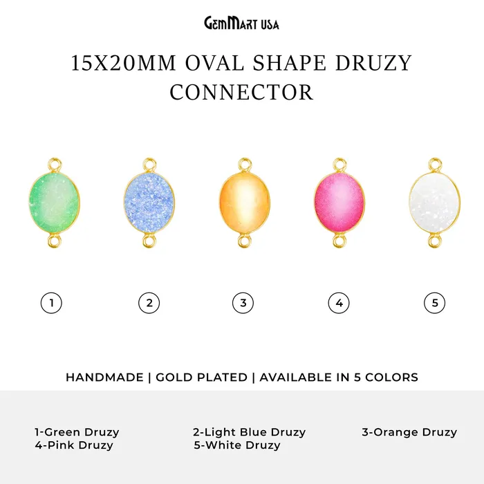 Earrings GemMartUSA Color Druzy 15x20mm Oval Bezel Gold Plated Bail Gemstone Connector