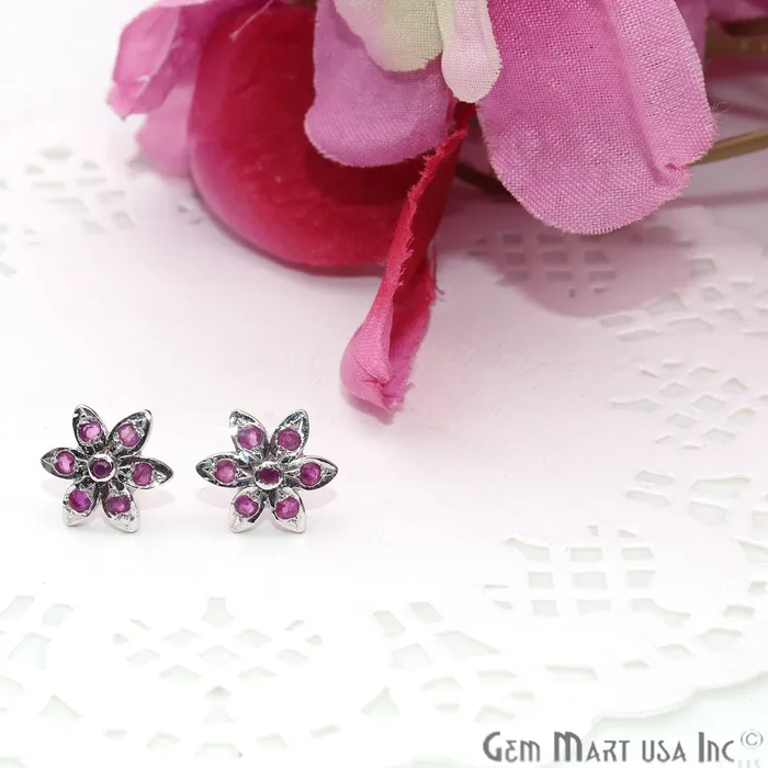 Earrings GemMartUSA Ruby 9mm Sterling Silver Flower Shape Stud Earring