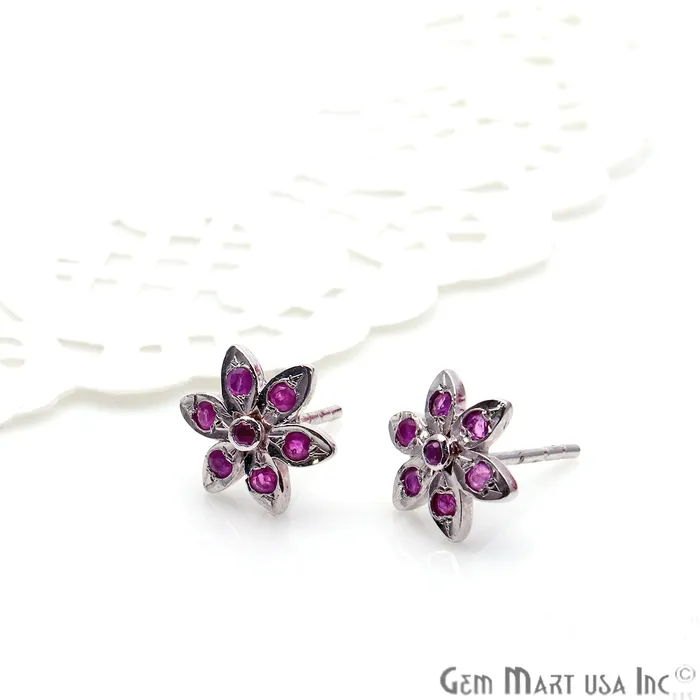 Earrings GemMartUSA Ruby 9mm Sterling Silver Flower Shape Stud Earring Earrings GemMartUSA Ruby 9mm Sterling Silver Flower Shape Stud Earring