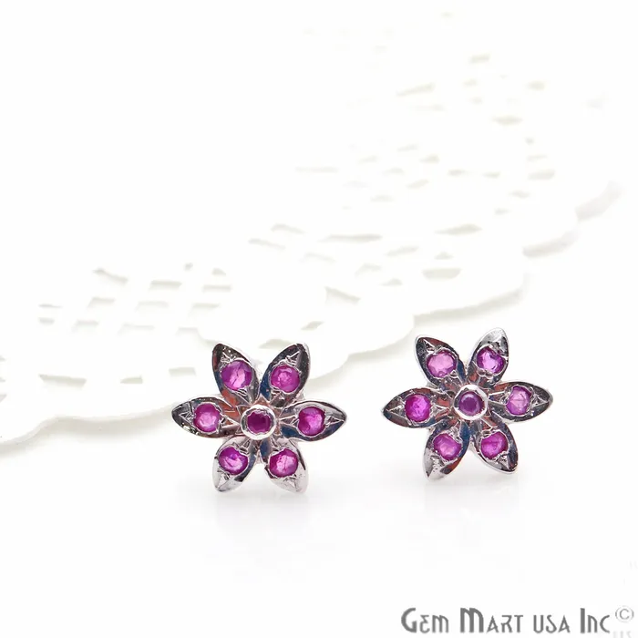 Earrings GemMartUSA Ruby 9mm Sterling Silver Flower Shape Stud Earring Earrings GemMartUSA Ruby 9mm Sterling Silver Flower Shape Stud Earring