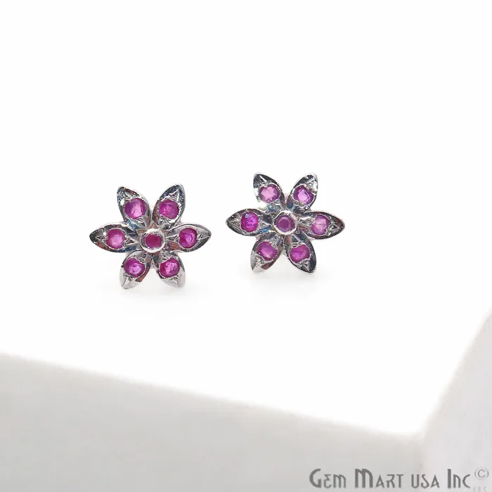 Earrings GemMartUSA Ruby 9mm Sterling Silver Flower Shape Stud Earring Earrings GemMartUSA Ruby 9mm Sterling Silver Flower Shape Stud Earring