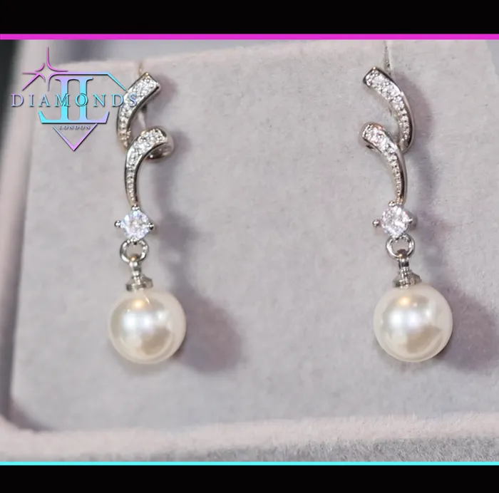 Earrings Pearl Earrings Silver Diamond Pearl Earrings Womens Pearl Earrings Pearl earrings for Women Lab Diamonds London Earrings Pearl Earrings Silver Diamond Pearl Earrings Womens Pearl Earrings Pearl earrings for Women Lab Diamonds London