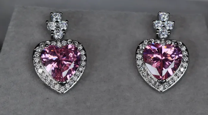 Earrings Pink Heart Diamond Ear Studs Pink Diamond Earrings Lab Diamonds London