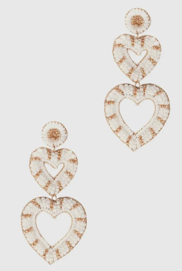 Folklore Tradition Beaded Heart Drop Earrings Earrings