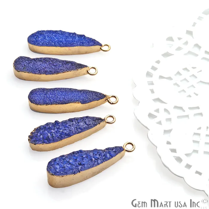 GemmartUSA Earrings Blue Druzy Long Drop 24x8mm Gold Electroplated Single Bail Connector GemmartUSA Earrings Blue Druzy Long Drop 24x8mm Gold Electroplated Single Bail Connector