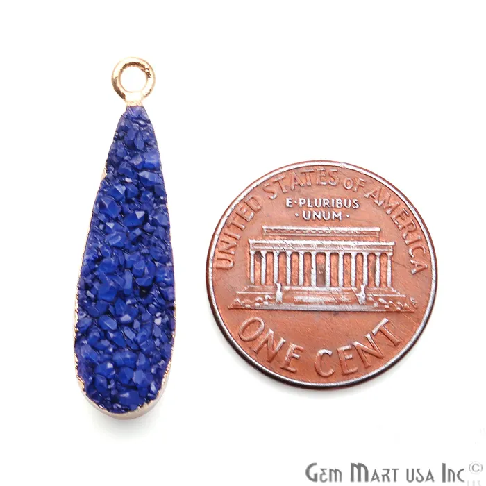 GemmartUSA Earrings Blue Druzy Long Drop 24x8mm Gold Electroplated Single Bail Connector GemmartUSA Earrings Blue Druzy Long Drop 24x8mm Gold Electroplated Single Bail Connector