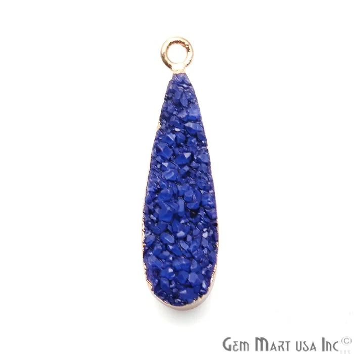 GemmartUSA Earrings Blue Druzy Long Drop 24x8mm Gold Electroplated Single Bail Connector GemmartUSA Earrings Blue Druzy Long Drop 24x8mm Gold Electroplated Single Bail Connector