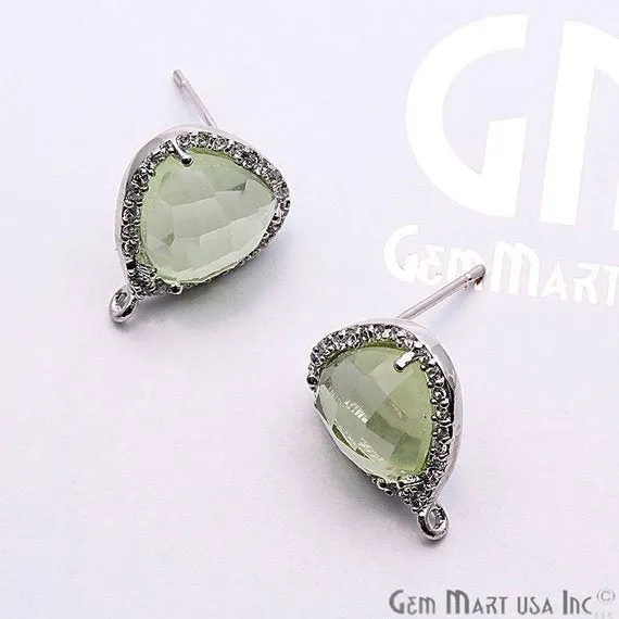 GemMartUSA Earrings Green Amethyst DIY Gemstone Cubic Zircon 15x12mm Silver Plated Loop Connector Stud Earrings GemMartUSA Earrings Green Amethyst DIY Gemstone Cubic Zircon 15x12mm Silver Plated Loop Connector Stud Earrings