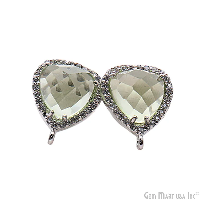 GemMartUSA Earrings Green Amethyst DIY Gemstone Cubic Zircon 15x12mm Silver Plated Loop Connector Stud Earrings GemMartUSA Earrings Green Amethyst DIY Gemstone Cubic Zircon 15x12mm Silver Plated Loop Connector Stud Earrings
