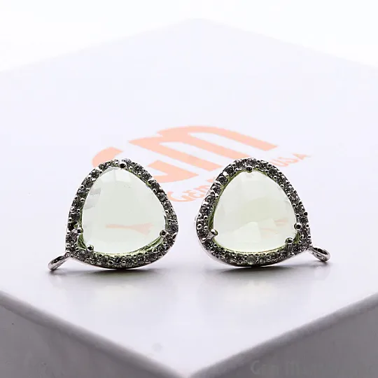 GemMartUSA Earrings Green Amethyst DIY Gemstone Cubic Zircon 15x12mm Silver Plated Loop Connector Stud Earrings GemMartUSA Earrings Green Amethyst DIY Gemstone Cubic Zircon 15x12mm Silver Plated Loop Connector Stud Earrings