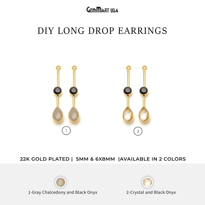 GemmartUSA Earrings Long Gemstone Gold Plated Earring Connector