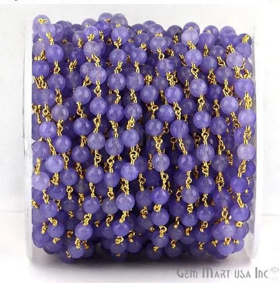 GemmartUSA Light Lavender Jade 6mm Beads Gold Plated Wire Wrapped Rosary Chain Necklaces GemmartUSA Light Lavender Jade 6mm Beads Gold Plated Wire Wrapped Rosary Chain Necklaces