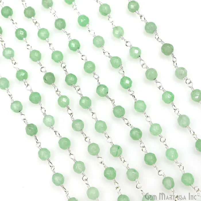 GemmartUSA Necklaces Baby Green Jade Beads Silver Plated Wire Wrapped Rosary Chain GemmartUSA Necklaces Baby Green Jade Beads Silver Plated Wire Wrapped Rosary Chain