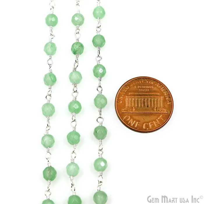 GemmartUSA Necklaces Baby Green Jade Beads Silver Plated Wire Wrapped Rosary Chain GemmartUSA Necklaces Baby Green Jade Beads Silver Plated Wire Wrapped Rosary Chain