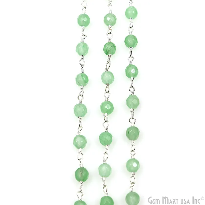 GemmartUSA Necklaces Baby Green Jade Beads Silver Plated Wire Wrapped Rosary Chain GemmartUSA Necklaces Baby Green Jade Beads Silver Plated Wire Wrapped Rosary Chain