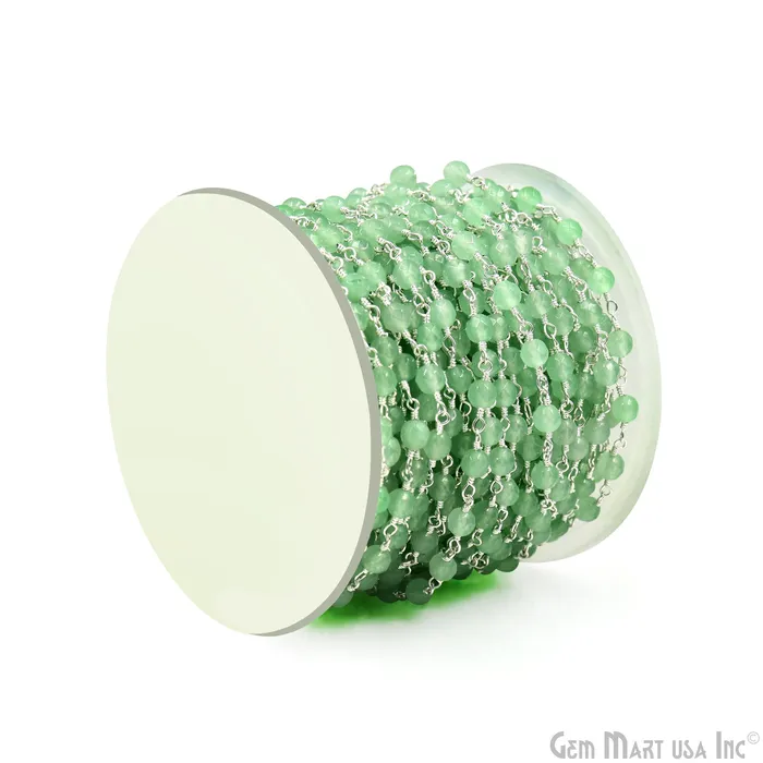 GemmartUSA Necklaces Baby Green Jade Beads Silver Plated Wire Wrapped Rosary Chain GemmartUSA Necklaces Baby Green Jade Beads Silver Plated Wire Wrapped Rosary Chain