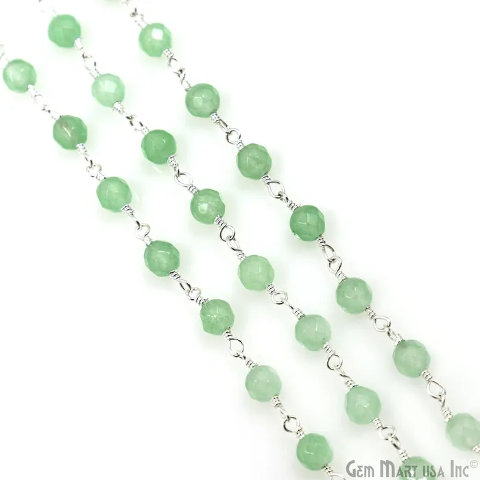 GemmartUSA Necklaces Baby Green Jade Beads Silver Plated Wire Wrapped Rosary Chain GemmartUSA Necklaces Baby Green Jade Beads Silver Plated Wire Wrapped Rosary Chain