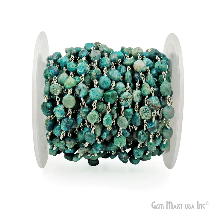 GemMartUSA Necklaces Chrysocolla Tumble Beads 8x5mm Silver Plated Gemstone Rosary Chain GemMartUSA Necklaces Chrysocolla Tumble Beads 8x5mm Silver Plated Gemstone Rosary Chain