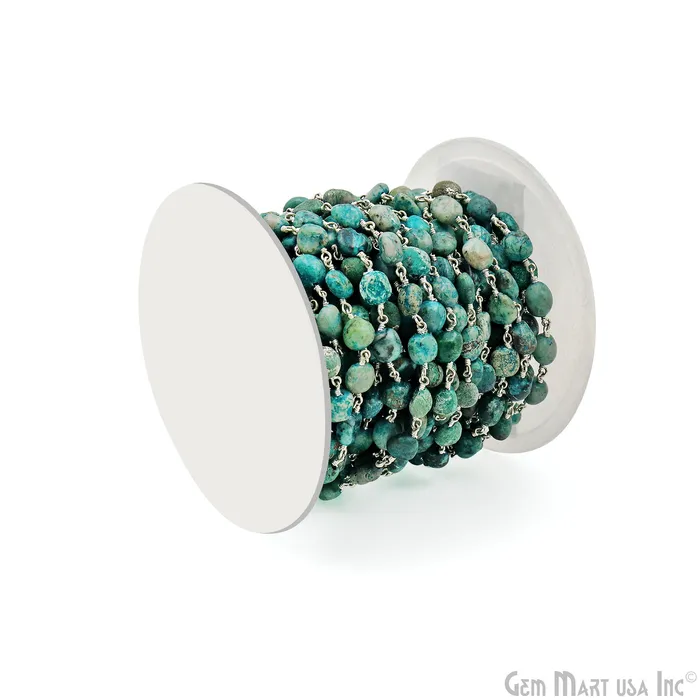 GemMartUSA Necklaces Chrysocolla Tumble Beads 8x5mm Silver Plated Gemstone Rosary Chain GemMartUSA Necklaces Chrysocolla Tumble Beads 8x5mm Silver Plated Gemstone Rosary Chain