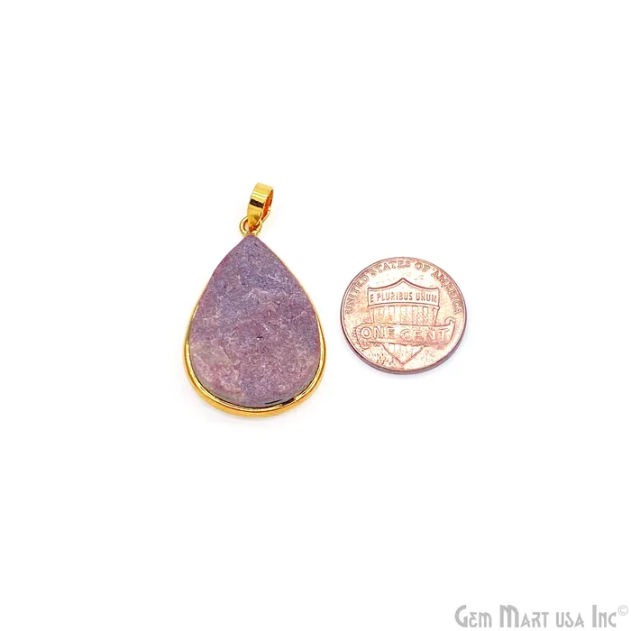 GemMartUSA Necklaces Cobalt Calcite Pendant Pear Shape 28x26mm Single Bail Gold Plated Bezel Connector Pendant