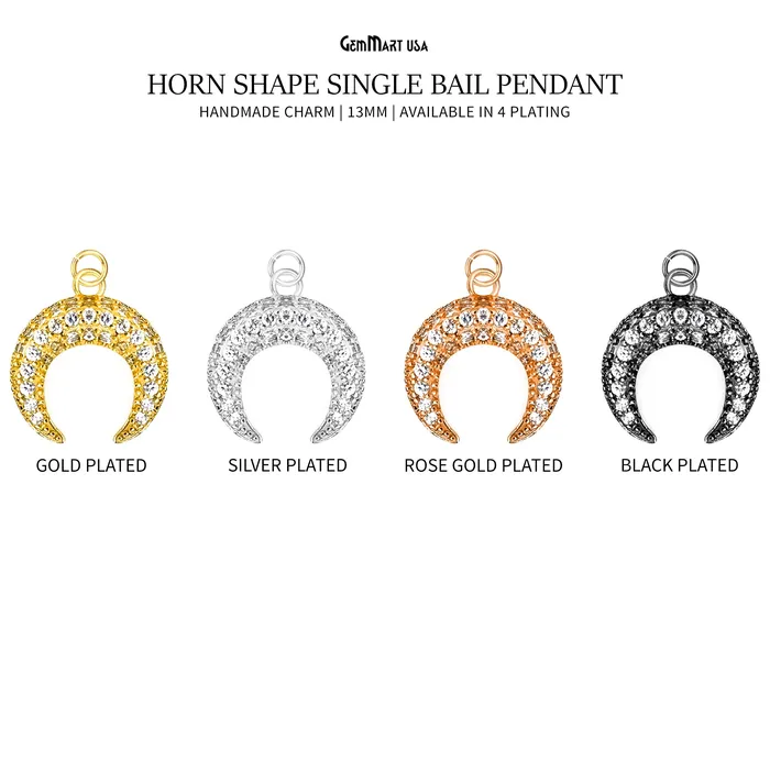 GemMartUSA Necklaces DIY Horn Shape 13mm Cubic Zircon Single Bail Necklace Pendant GemMartUSA Necklaces DIY Horn Shape 13mm Cubic Zircon Single Bail Necklace Pendant