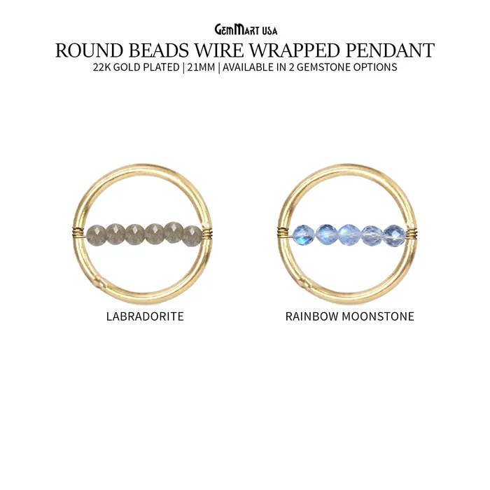 GemmartUSA Necklaces Gemstone Beads Round 21mm Gold Plated Wire Wrapped Pendant Connector 1pc GemmartUSA Necklaces Gemstone Beads Round 21mm Gold Plated Wire Wrapped Pendant Connector 1pc