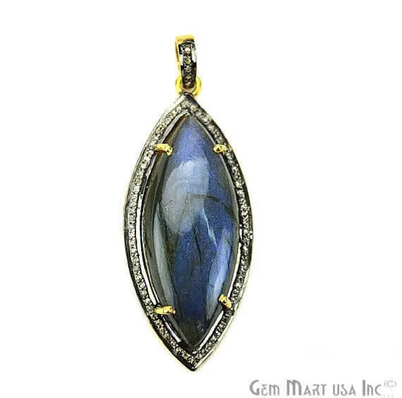 GemMartUSA Necklaces Labradorite Cabochon with Natural Pave Diamond Setting 42x18mm Gold Vermeil Gemstone Necklace Pendant GemMartUSA Necklaces Labradorite Cabochon with Natural Pave Diamond Setting 42x18mm Gold Vermeil Gemstone Necklace Pendant