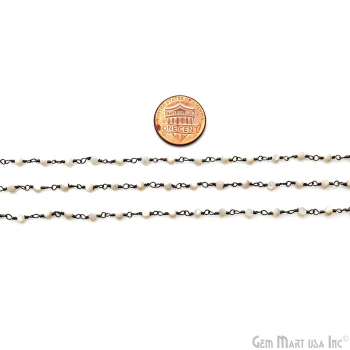 GemMartUSA Necklaces Mother Of Pearl 253mm Oxidized Beaded Wire Wrapped Rosary Chain